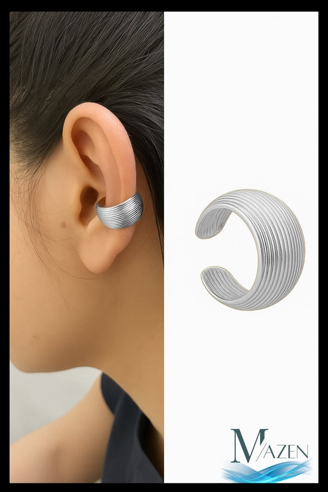 Çizgili Tasarım Kıkırdak Küpe | Earcuff | Kadın Takı Aksesuar | Delik Gerektirmeyen
