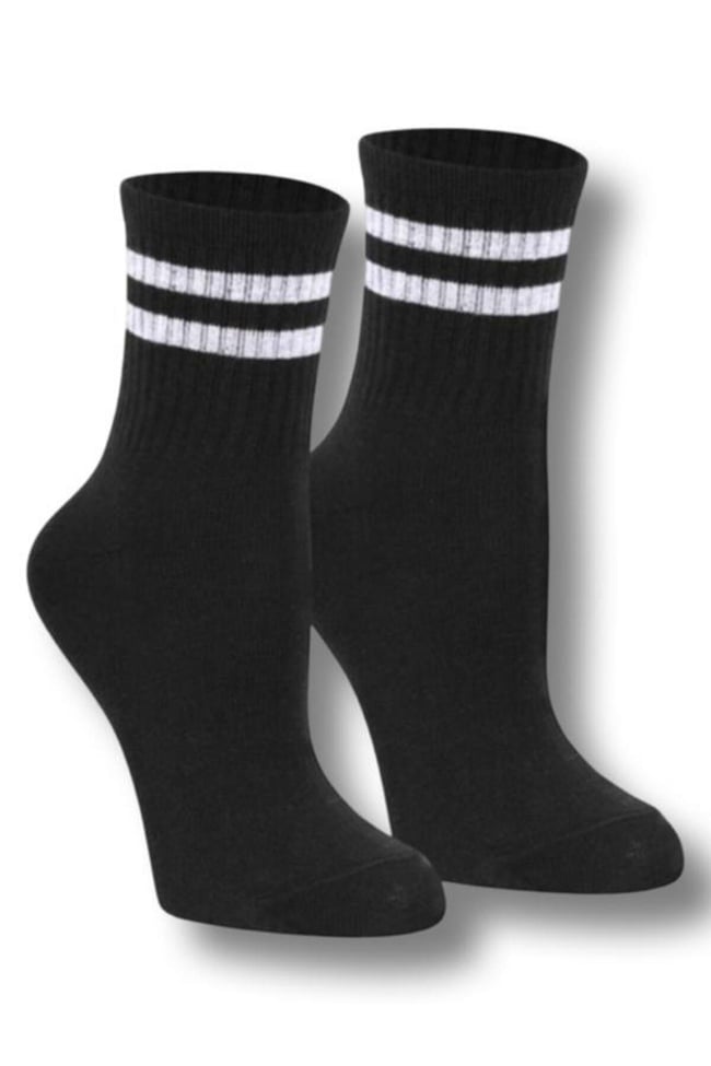 Çizgili Tenis Çorabı Unisex Siyah