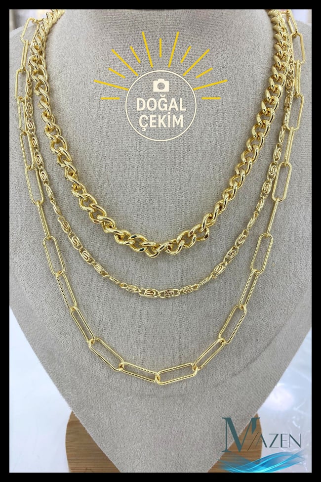 Çoklu Zincir Gold Renk Kolye | Katmanlı Kadın Kolye Aksesuar