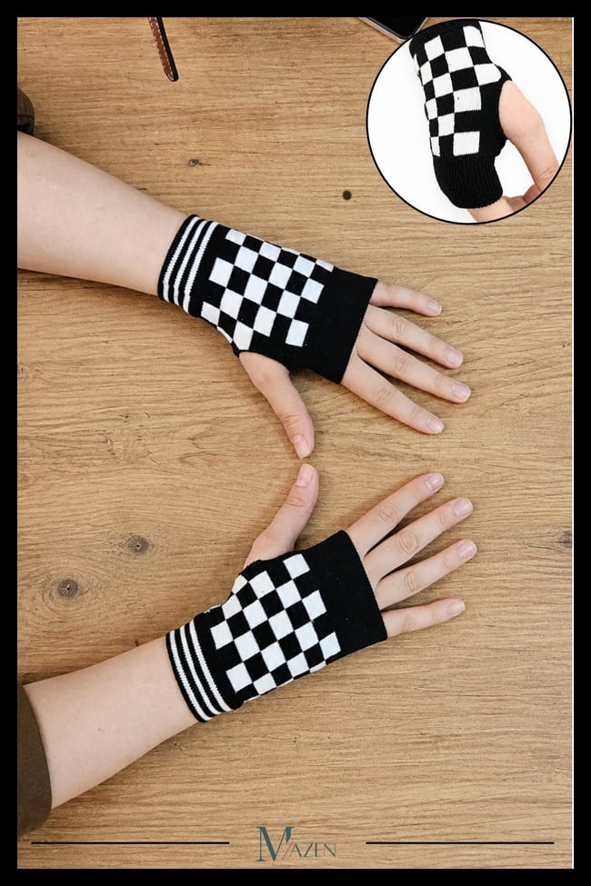 Dama Desenli Parmaksız Eldiven Unisex Triko Skate Streetwear Harajuku Kışlık El Isıtıcı