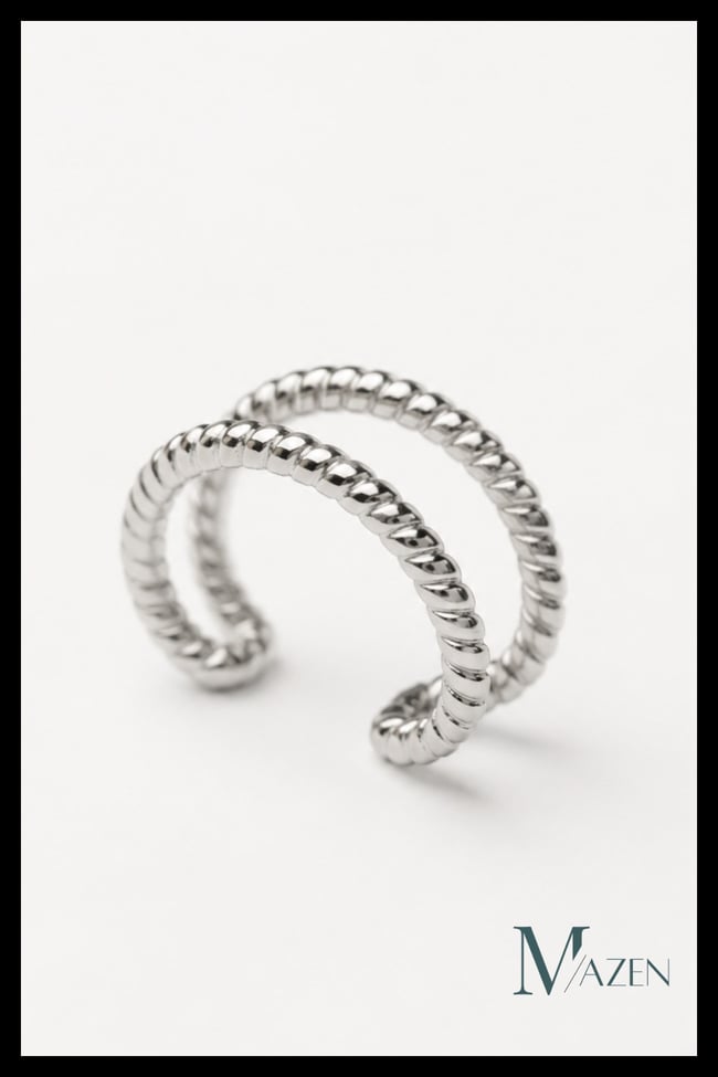 Delik Gerektirmeyen Çift Halka Görünümlü Ayarlanabilir Kıkırdak Küpe Ear Cuff Gümüş Renk