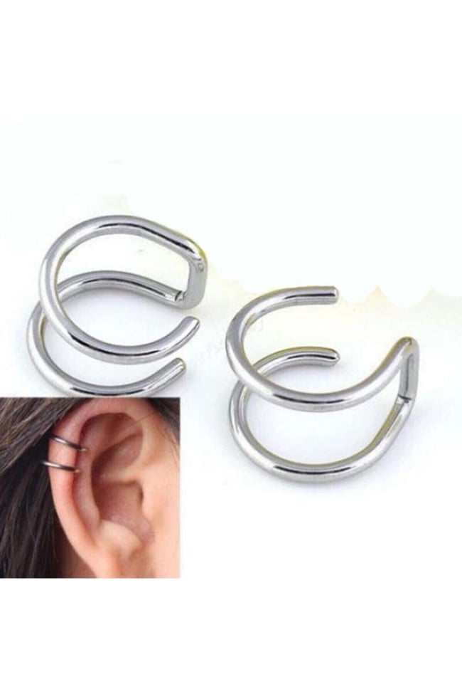 Deliksiz Fake 316l Paslanmaz Cerrahi Çelik Unisex Küpe Kıkırdak Küpe Ear Cuff (1 ADET) (GÜMÜŞ RENK)