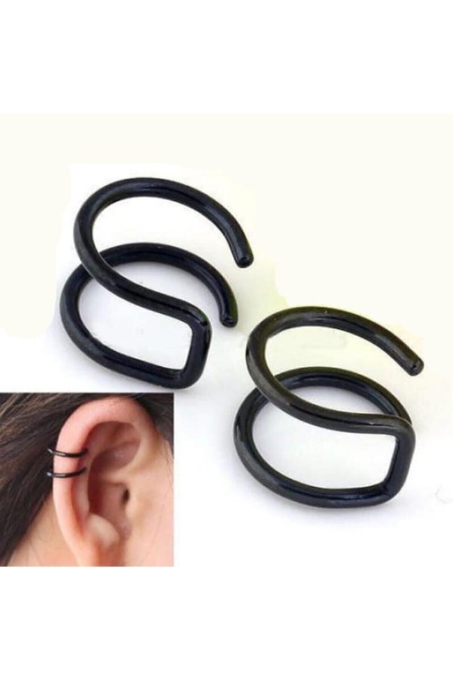 Deliksiz Fake 316l Paslanmaz Cerrahi Çelik Unisex Küpe Kıkırdak Küpe Ear Cuff (1 ADET) (SİYAH RENK)