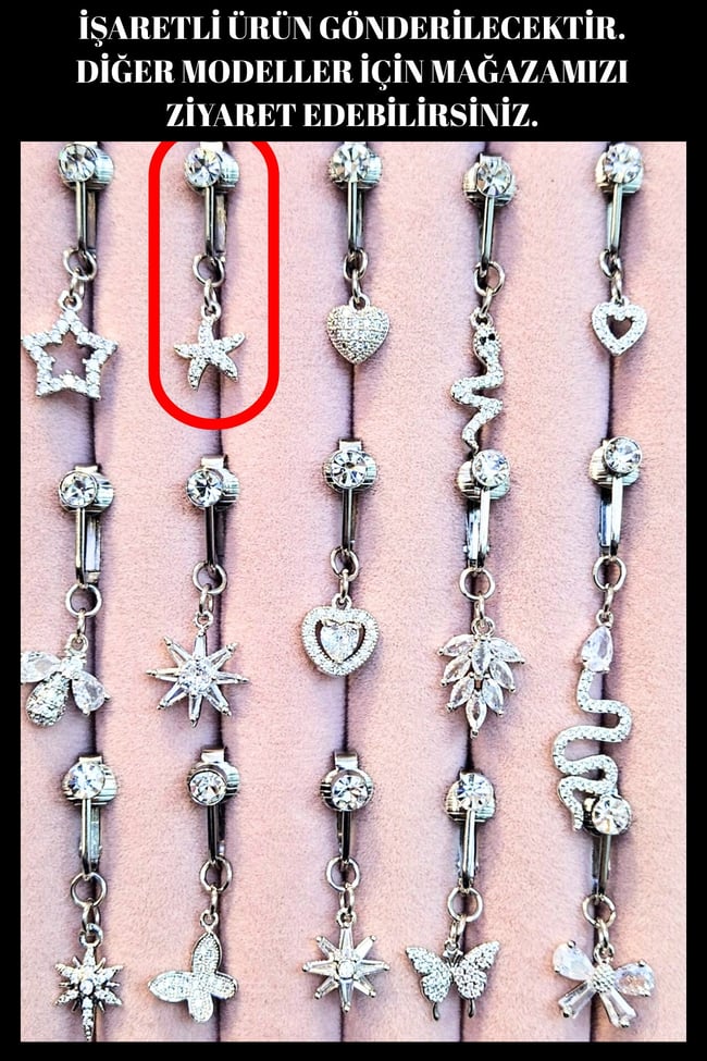 Deniz Yıldızı Sıkıştırmalı Çelik Göbek Piercing | Fake Model | Delik Gerektirmeyen