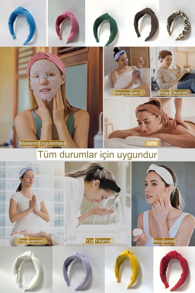 Düğümlü, Kaymaz Hafif Kadın Tacı Saten Kumaş (Renk Seçenekli) Koruma Uçlu
