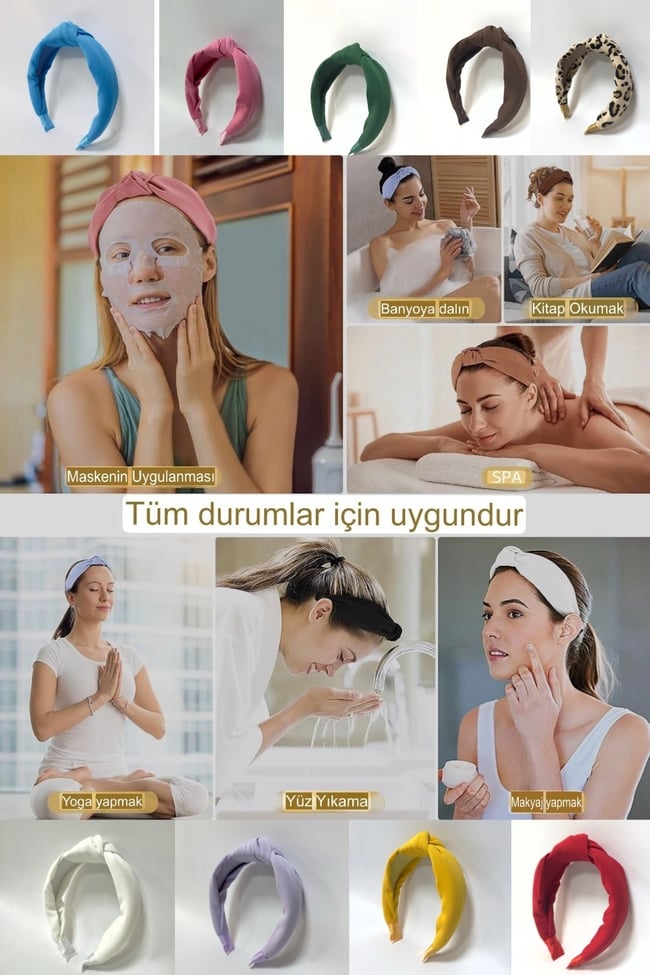 Düğümlü, Kaymaz Hafif Kadın Tacı Saten Kumaş (Renk Seçenekli) Koruma Uçlu
