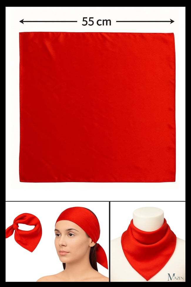 Düz Kırmızı Bandana Fular | 55x55 cm | Saten Kare Eşarp | Unisex Saç ve Boyun Aksesuarı