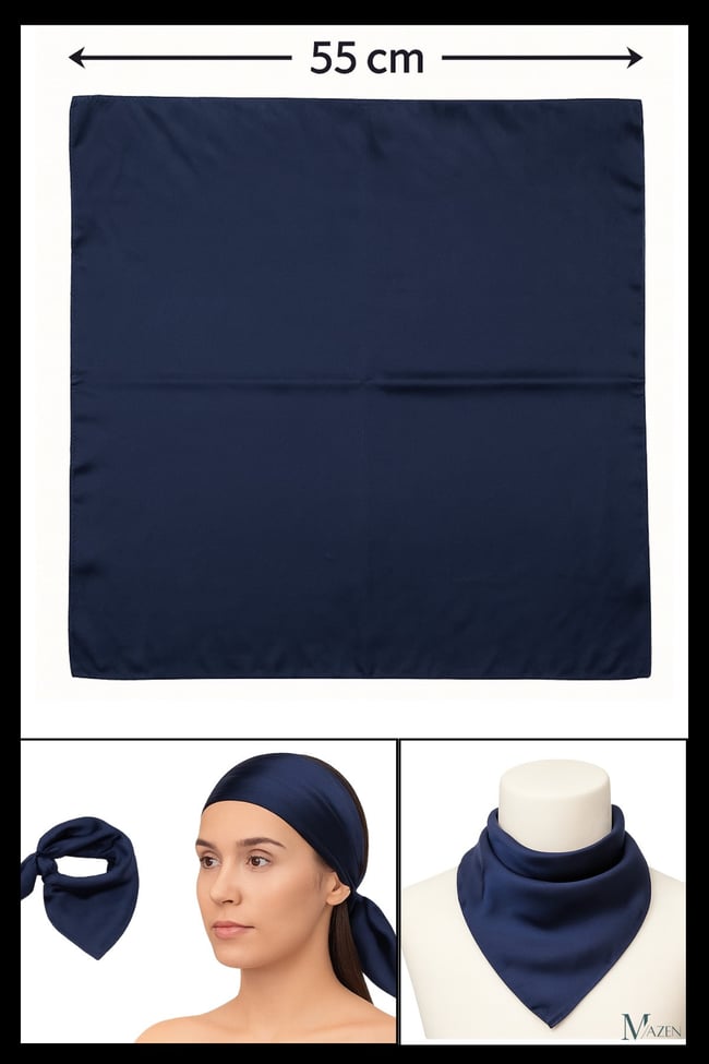 Düz Lacivert Bandana Fular | 55x55 cm | Saten Kare Eşarp | Unisex Saç ve Boyun Aksesuarı