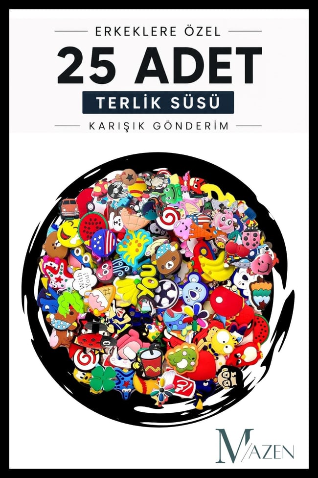 Erkeklere Hitap Eden 25’li Terlik Süsü Paketi – Renkli ve Eğlenceli Figürler