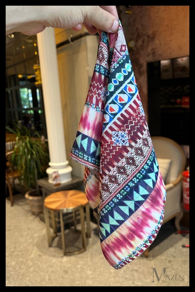 Etnik Desenli 45x45 Yazlık Şifon Fular | Kadın Boyun Saç Çanta Aksesuarı