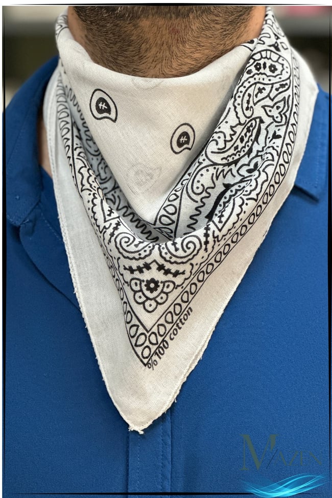 Etnik Desenli Çok Amaçlı Bandana Fular Beyaz Renk 50x50