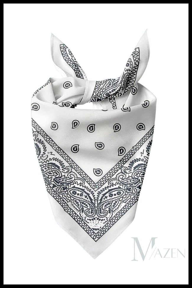 Etnik Desenli Çok Amaçlı Bandana Fular Beyaz Renk 50x50
