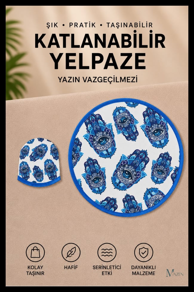 Fatma Ana Eli Desenli Katlanabilir Yuvarlak Yazlık Taşınabilir El Yelpazesi
