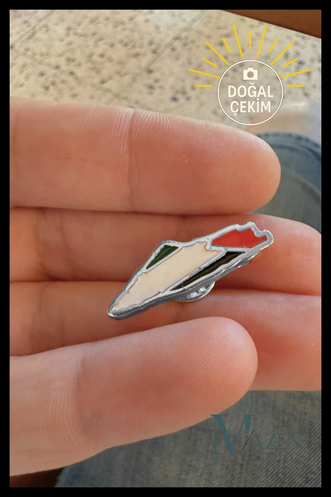 Filistin Haritası ve Filistin Bayrağı Gümüş Yaka Rozeti Metal Ceket Çanta Şapka Rozeti