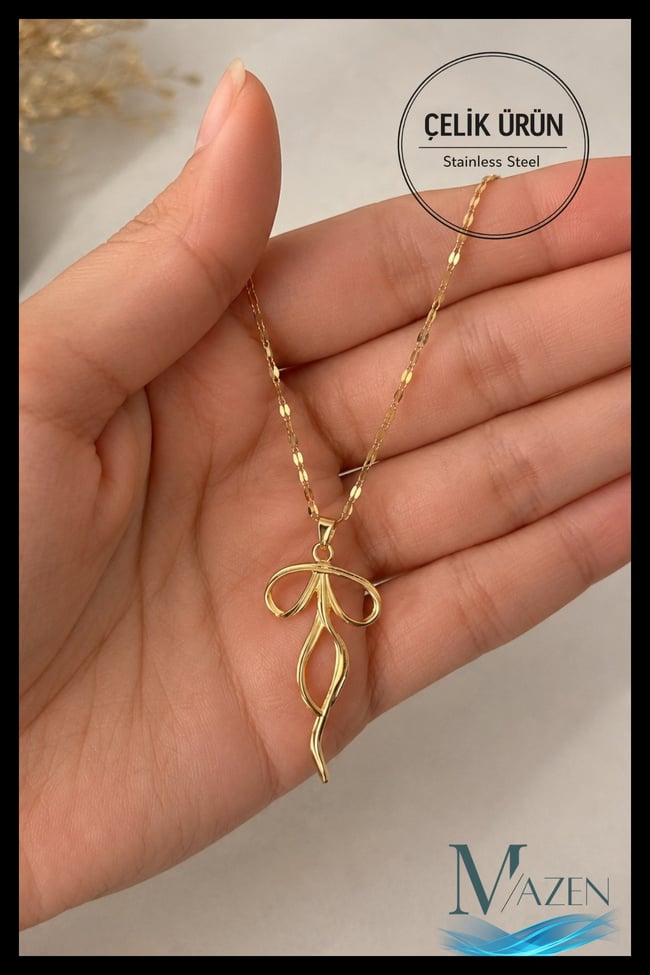 Fiyonk Model Pullu Zincir Çelik Kolye | Gold Renk | Kadın Kolye Aksesuar