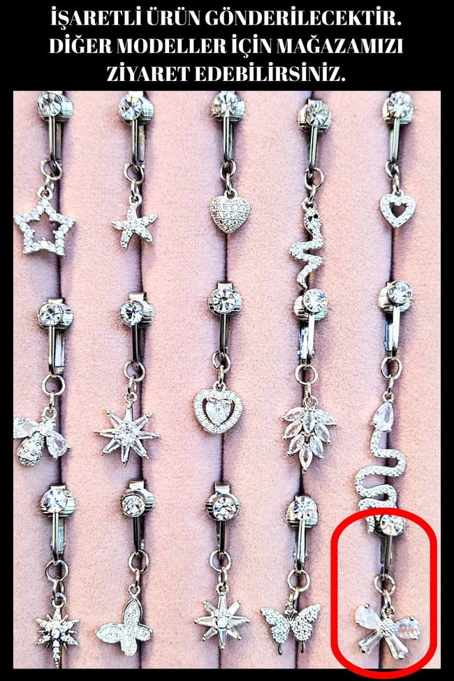 Fiyonk Model Sıkıştırmalı Çelik Göbek Piercing | Fake Model| Delik Gerektirmeyen