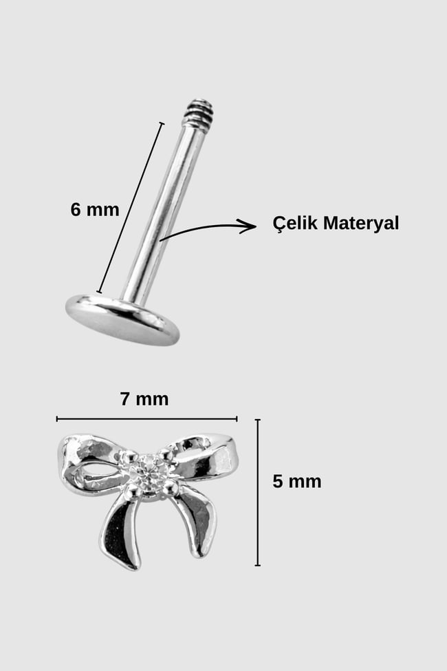 Fiyonk Taşlı Tragus Helix Piercing | 316L Çelik | Vidalı Flat Back | Gümüş Renk