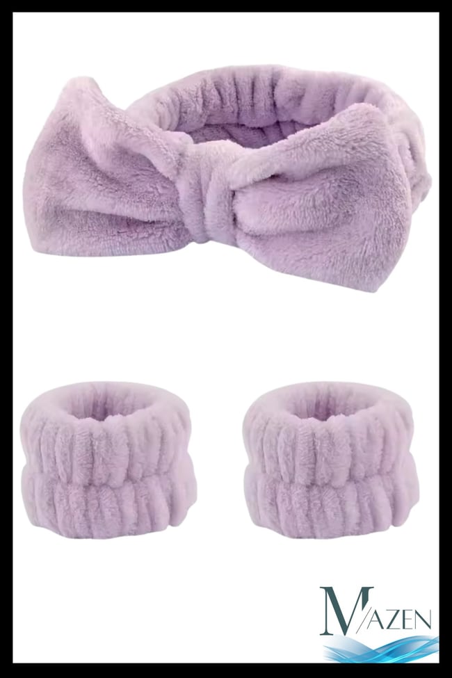 Fiyonklu Peluş Saç Bandı & Su Tutucu Kolluk Seti | Makyaj Spa Yüz Yıkama Havlu Aksesuar