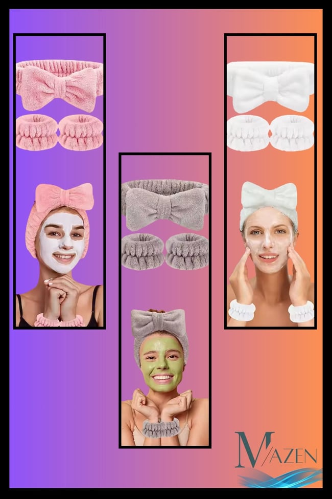 Fiyonklu Peluş Saç Bandı & Su Tutucu Kolluk Seti | Makyaj Spa Yüz Yıkama Havlu Aksesuar