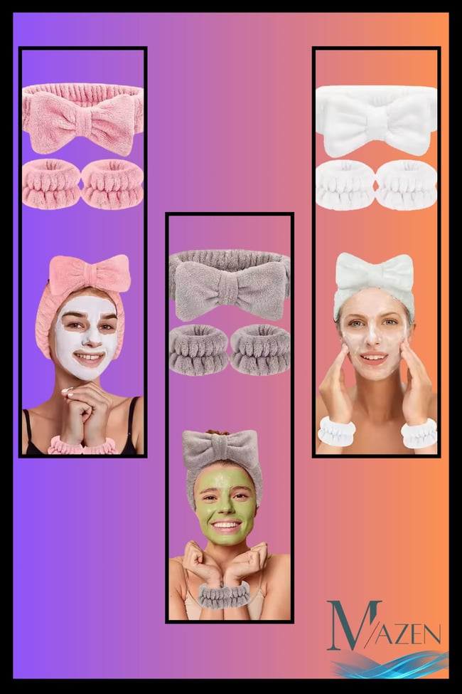 Fiyonklu Peluş Saç Bandı & Su Tutucu Kolluk Seti | Makyaj Spa Yüz Yıkama Havlu Aksesuar