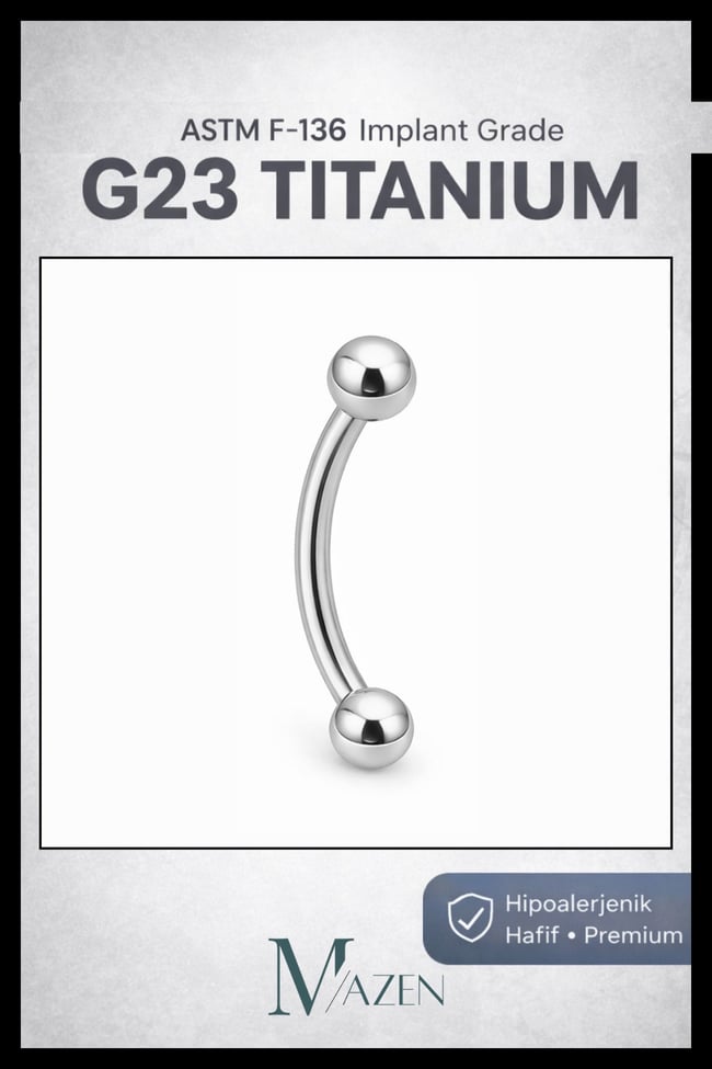 G-23 Titanyum Kaş Piercing | Toplu Kavisli Bar | Kararmaz Antialerjik