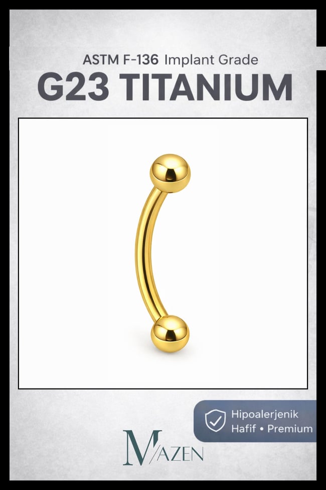 G-23 Titanyum Kaş Piercing | Toplu Kavisli Bar | Kararmaz Antialerjik