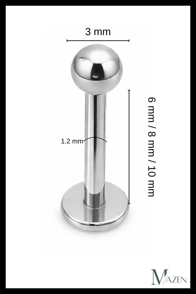 G23 Titanyum Piercing Labret Model | Tragus Helix Septum Smile Uyumlu | Gümüş Renk Premium