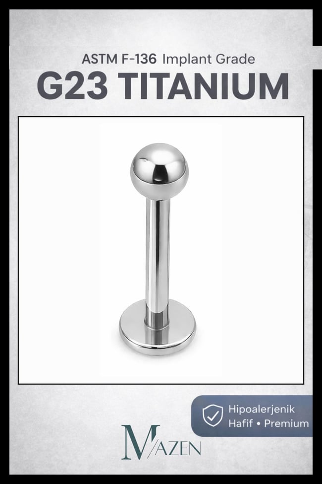 G23 Titanyum Piercing Labret Model | Tragus Helix Septum Smile Uyumlu | Gümüş Renk Premium