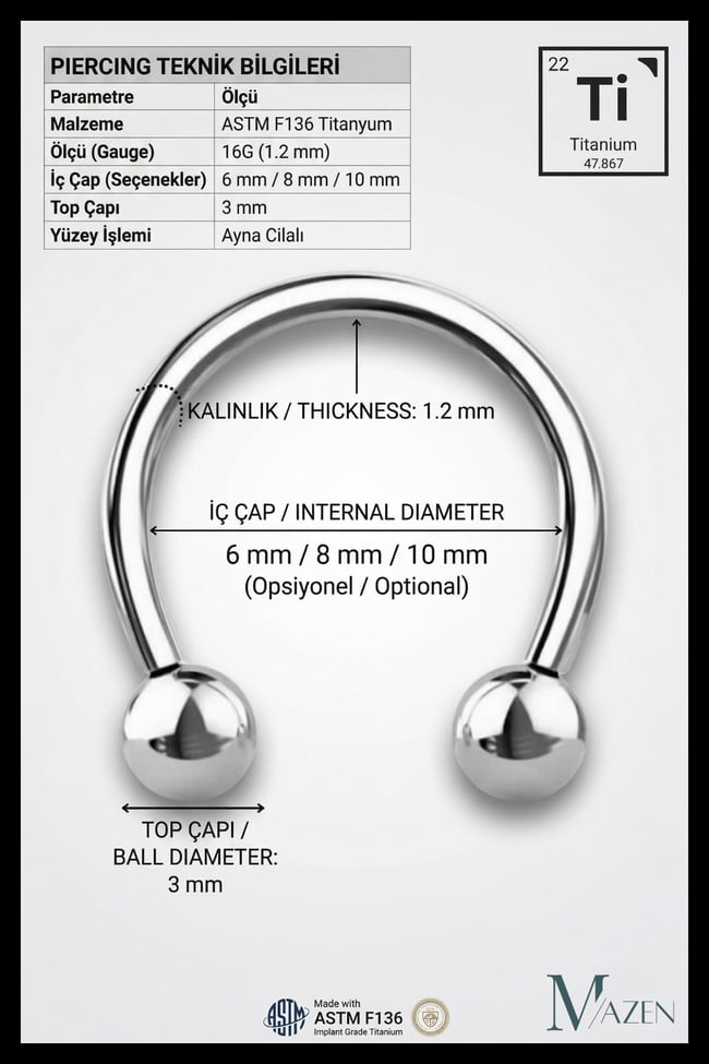 G23 Titanyum Piercing Nal Model | Tragus Helix Septum Smile Uyumlu | Gümüş Renk Premium