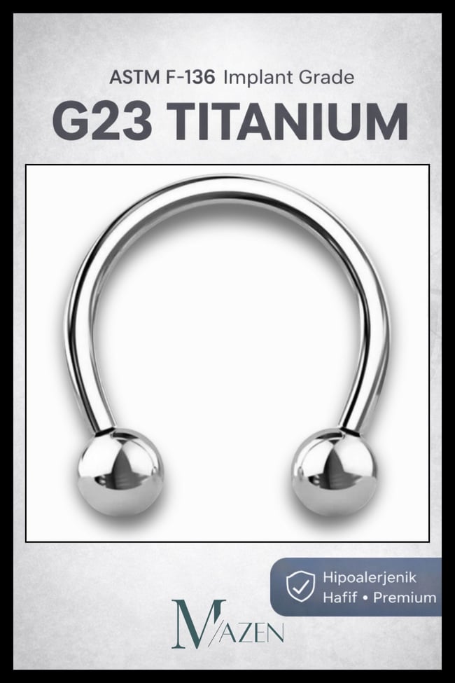 G23 Titanyum Piercing Nal Model | Tragus Helix Septum Smile Uyumlu | Gümüş Renk Premium