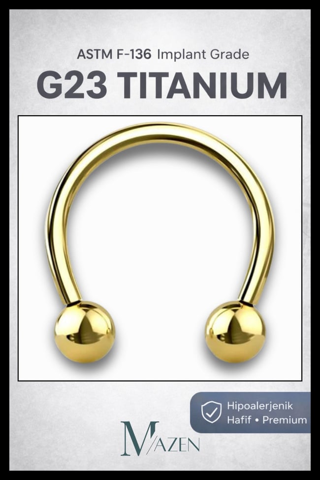G23 Titanyum Piercing Nal Model | Tragus Helix Septum Smile Uyumlu | Gold Renk Premium