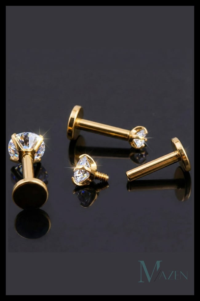 G23 Titanyum Tek Taş Labret Piercing | Tragus Helix | Vidalı Flat Back | Hassas Cilt Uyumlu
