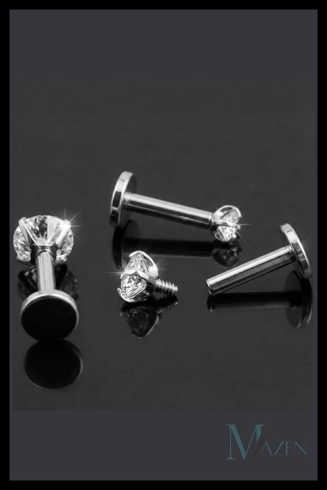 G23 Titanyum Tek Taş Labret Piercing | Tragus Helix | Vidalı Flat Back | Hassas Cilt Uyumlu
