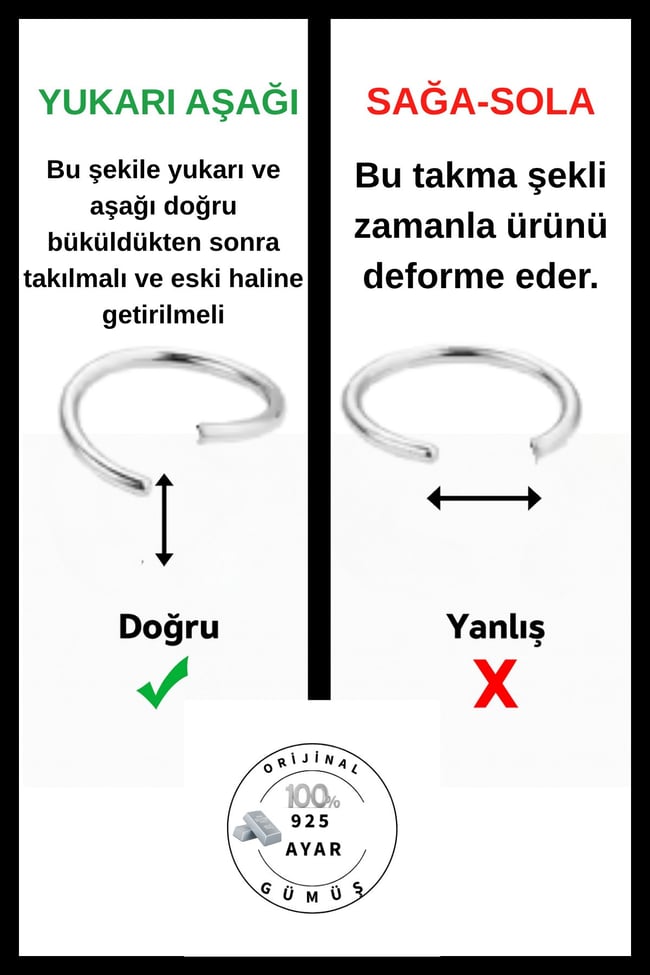 Gerçek 925 Ayar Gümüş İçe Geçmeli Halka Hızma | Unisex Burun Piercing