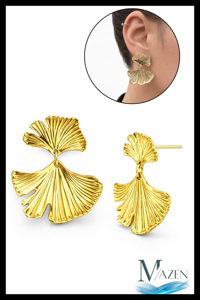 Ginkgo Yaprak Figürlü Sallantılı Küpe | Gold Renk | Modern Kadın Takı