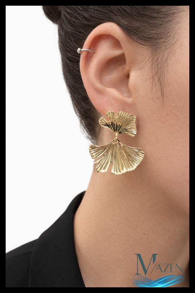 Ginkgo Yaprak Figürlü Sallantılı Küpe | Gold Renk | Modern Kadın Takı