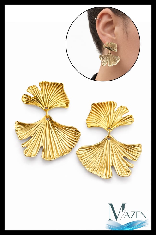 Ginkgo Yaprak Figürlü Sallantılı Küpe | Gold Renk | Modern Kadın Takı