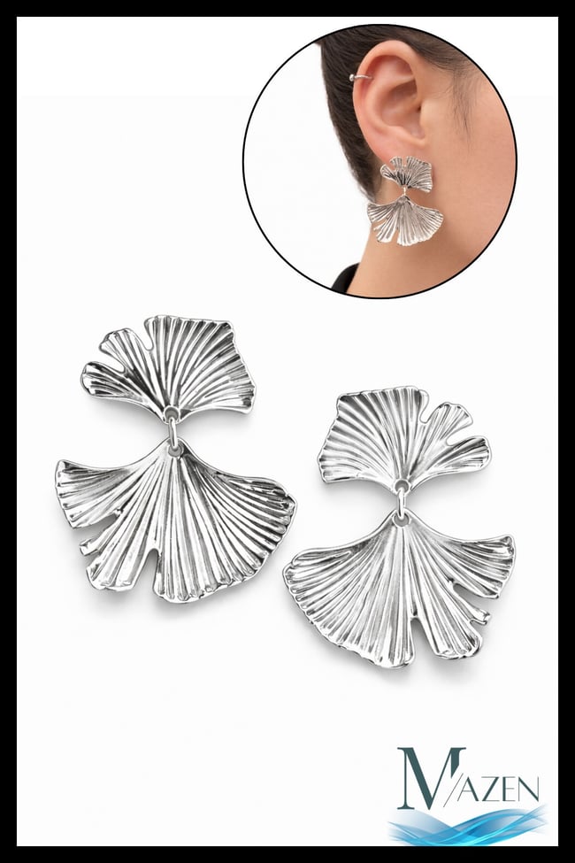 Ginkgo Yaprak Model Sallantılı Küpe | Gümüş Renk | Modern Kadın Takı