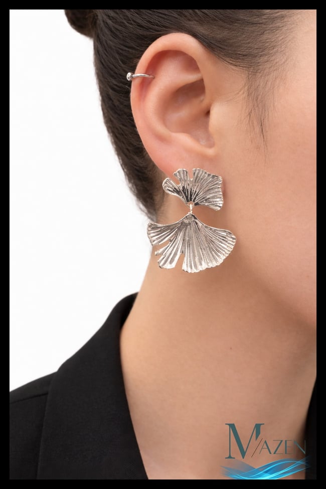 Ginkgo Yaprak Model Sallantılı Küpe | Gümüş Renk | Modern Kadın Takı