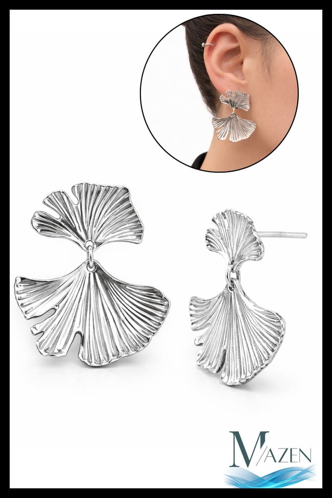 Ginkgo Yaprak Model Sallantılı Küpe | Gümüş Renk | Modern Kadın Takı