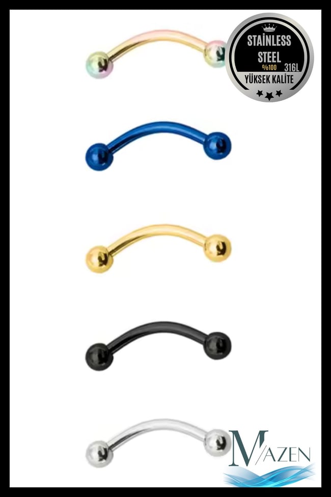 Gold 316L Çelik Kavisli Kaş Piercing Labret | 6-8-10 mm Beden Seçenekli