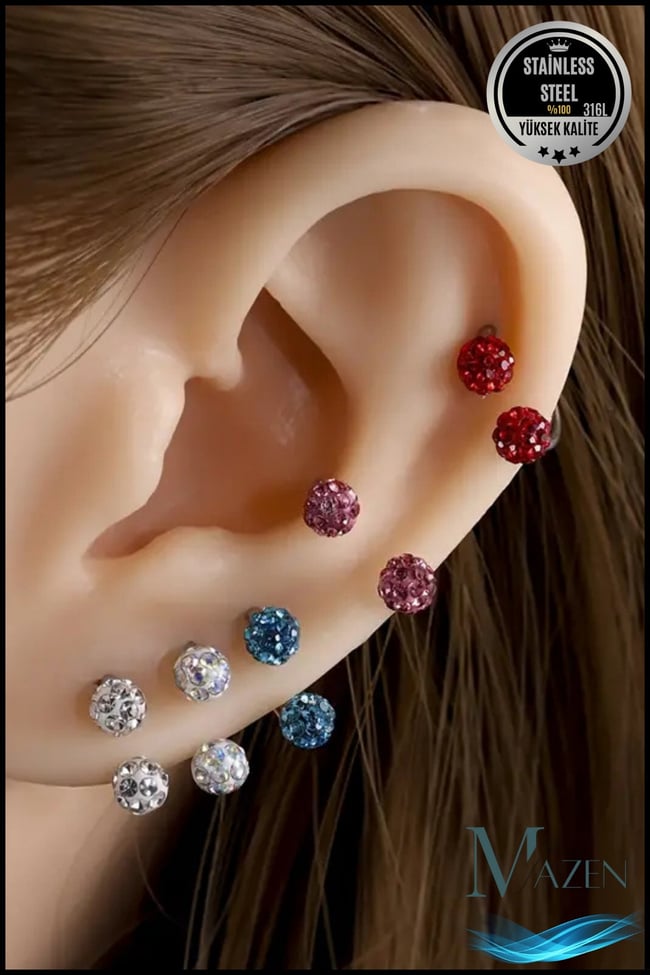 GOLD BAR Kristal Taşlı Akrilik Kaplamalı Kararmaz Cerrahi Çelik Nal Piercing ( Beden Seçenekli)
