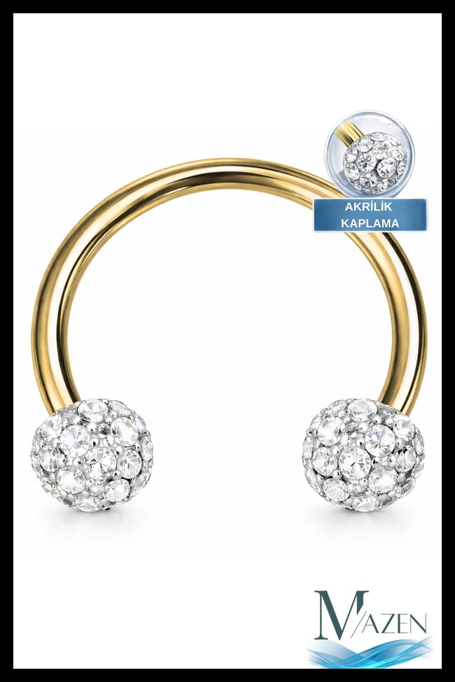 GOLD BAR Kristal Taşlı Akrilik Kaplamalı Kararmaz Cerrahi Çelik Nal Piercing ( Beden Seçenekli)