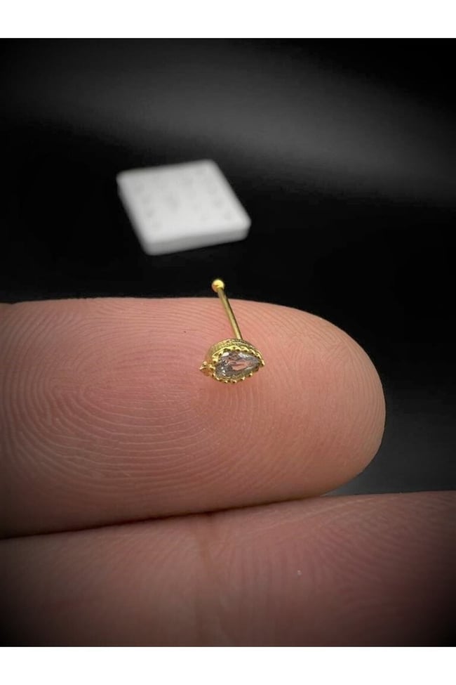 Gold Damla | 925 Ayar Gümüş Tekli Hızma | Minimalist Burun Piercing | Kadın Takı Aksesuar