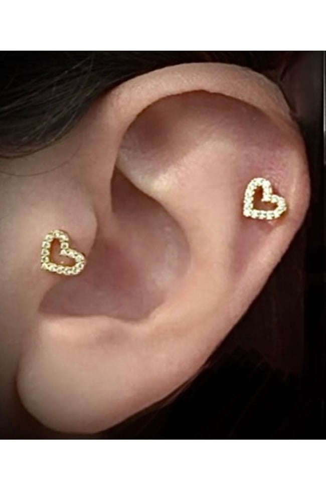 Gold Kalp Tragus Helix Çelik Piercing Kıkırdak Küpesi Zirkon Taşlı 1 Adet