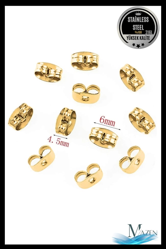 Gold Renk Çelik Antialerjik Küpe Arkası | 10’lu Set | Dayanıklı ve Kararmaz Yedek Aparat