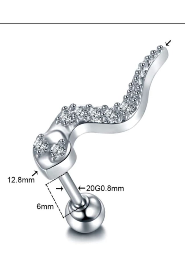 Gold Renk Çelik Yılan Tragus, Kıkırdak, Helix 8mm Piercing (İKİ TARAFLI AÇILABİLİR)