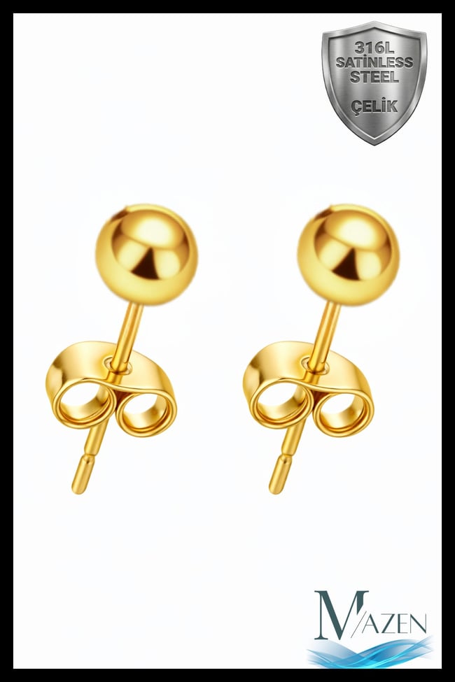 Gold Renk Cerrahi Çelik 316L Kararmaz Toplu  Küpe Özel Seri (3 Çift 3 Farklı Boy)
