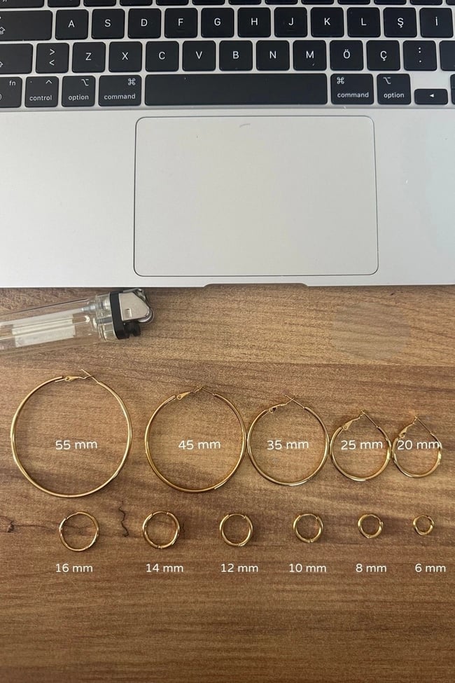 Gold Renk Cerrahi Çelik Halka Küpe Bir Çift (Beden Seçiniz)