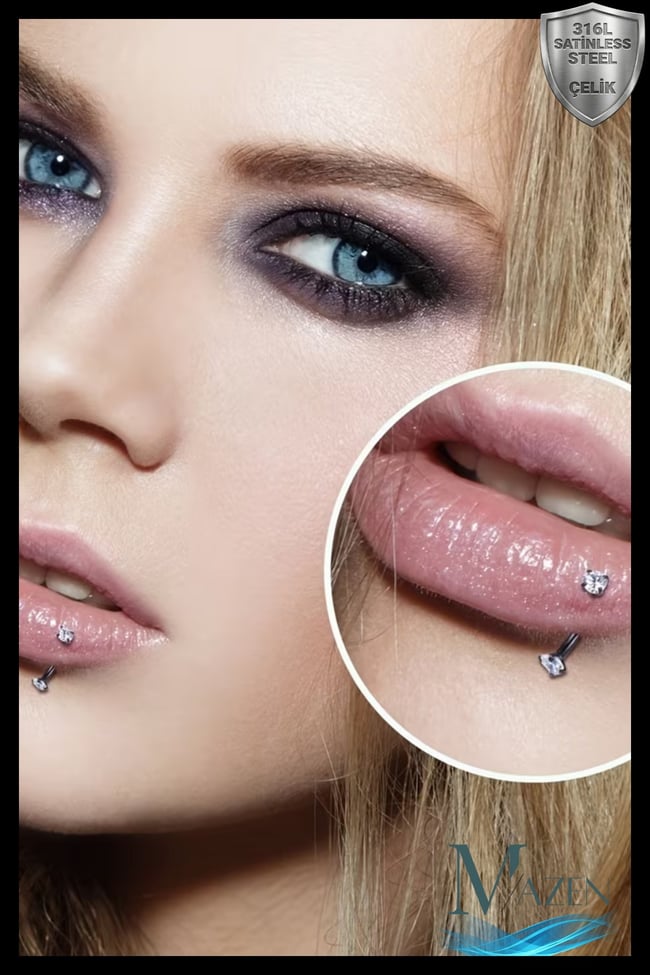 Gold Renk Çift Zirkon Taşlı Tırnaklı Kaş Piercingi (Curved Barbell)